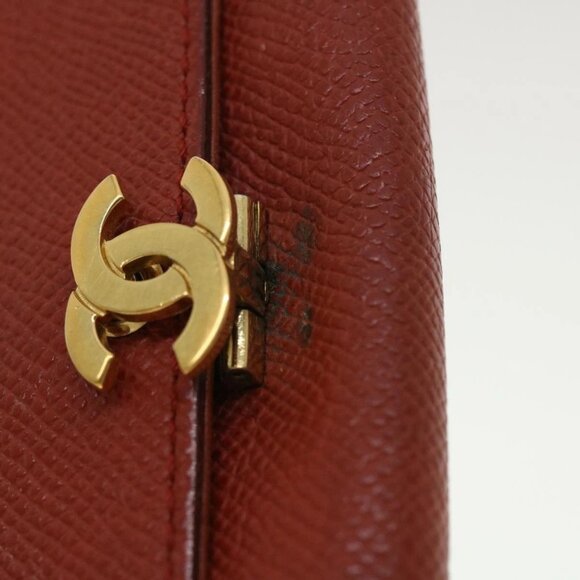 CHANEL Coin Purse Grained Calf Skin Red CC Auth - Picture 7 of 15